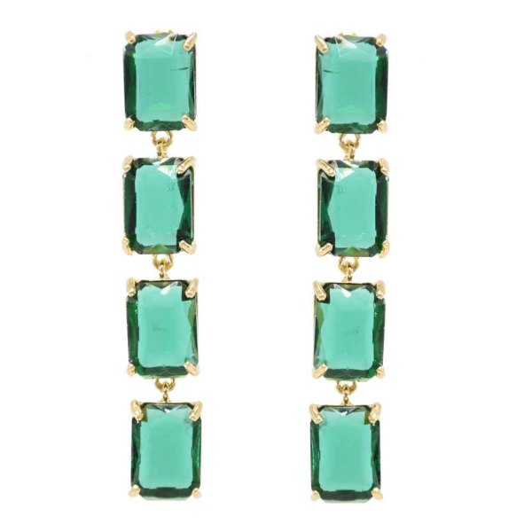 E-6277 New Fashion Red Green Black Glass Crystal Long Drop Earrings for Women Bridal Wedding Party Jewelry Gift