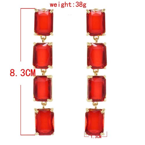 E-6277 New Fashion Red Green Black Glass Crystal Long Drop Earrings for Women Bridal Wedding Party Jewelry Gift