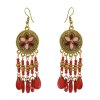 E-6011 7Colors Ethnic Bohemain Acrylic Beads Long Tassel Earrings for Women Carved Flower Indian Party Jewelry Gift