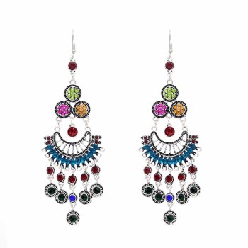 E-6280 Bohemian New Fashion Earring Vintage Tassel Crescent Hollow Shape Colorful Dangle Earring For Women