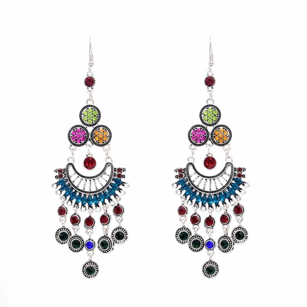 E-6280 Bohemian New Fashion Earring Vintage Tassel Crescent Hollow Shape Colorful Dangle Earring For Women