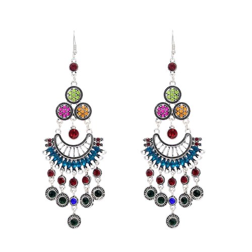 E-6280 Bohemian New Fashion Earring Vintage Tassel Crescent Hollow Shape Colorful Dangle Earring For Women