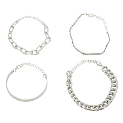 B-1144 4Pcs/Set Punk Gold Silver Metal Thick Chain Twisted Bracelet & Bangles for Women Hip Hop Party Jewelry Gift