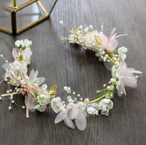 F-0928 Flower Headband for Wedding Handmade Hair Floral Wreath Adjustable Butterfly Leaf Flower Headbands for Bridal Wedding