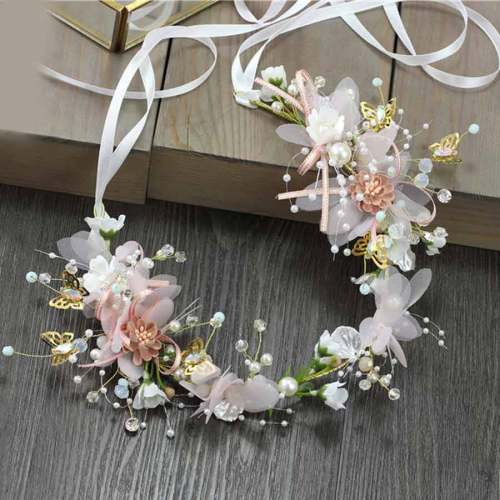 Flower Headband for Wedding Handmade Hair Floral Wreath Adjustable Butterfly Leaf Flower Headbands for Bridal Wedding
