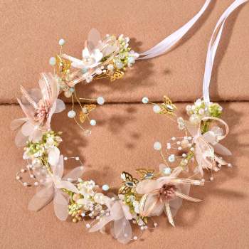 F-0928 Flower Headband for Wedding Handmade Hair Floral Wreath Adjustable Butterfly Leaf Flower Headbands for Bridal Wedding