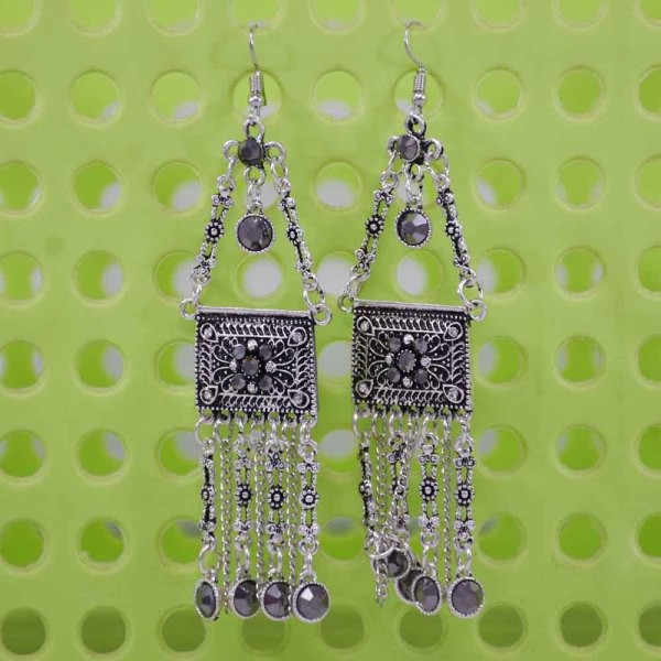 E-6282   Vintage Ethnic Earrings Rhinestone Tassel Pendant Earring For Women Jewelry
