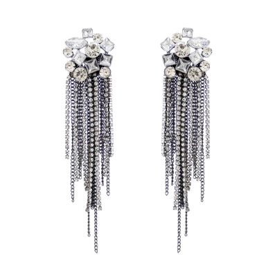 E-6286 Long Metal Claw Chain Tassel Earrings Geometric Flashing Diamond Earrings For Women