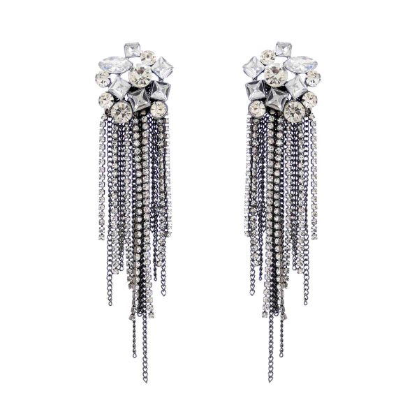 E-6286 Long Metal Claw Chain Tassel Earrings Geometric Flashing Diamond Earrings For Women