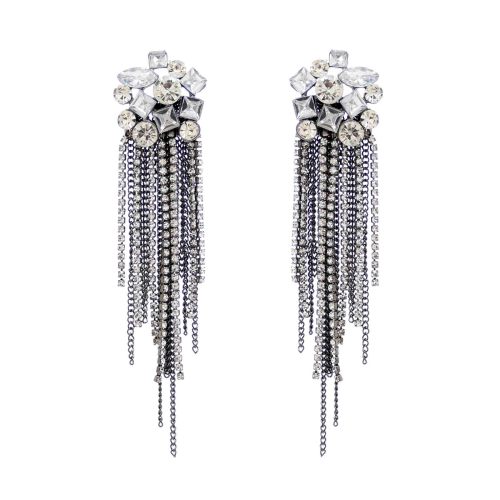 E-6286 Long Metal Claw Chain Tassel Earrings Geometric Flashing Diamond Earrings For Women