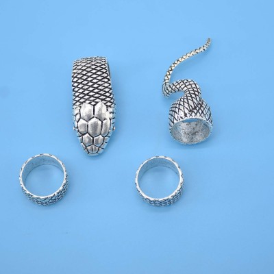 R-1557 Retro Heavy Metal Dark Gothic Street Hip-hop Python Split Punk 4 Four-piece Ring Set For Women