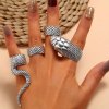 R-1557 Retro Heavy Metal Dark Gothic Street Hip-hop Python Split Punk 4 Four-piece Ring Set For Women