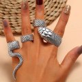 R-1557 Retro Heavy Metal Dark Gothic Street Hip-hop Python Split Punk 4 Four-piece Ring Set For Women