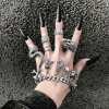 R-1557 Retro Heavy Metal Dark Gothic Street Hip-hop Python Split Punk 4 Four-piece Ring Set For Women