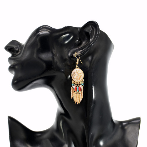 E-6287 Bohemian Hollow Dream Catcher Leaf Tassel Earrings For Women Indian Jewelry Blue Natural Stone Drop Dangle Earrings