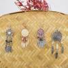 E-6287 Bohemian Hollow Dream Catcher Leaf Tassel Earrings For Women Indian Jewelry Blue Natural Stone Drop Dangle Earrings