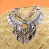 N-7611 Bohemian Gypsy Vintage Jewelry Colorful Artificial Acrylic StoneTassel Round Silver Vintage Statement Necklace