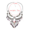 N-7611 Bohemian Gypsy Vintage Jewelry Colorful Artificial Acrylic StoneTassel Round Silver Vintage Statement Necklace