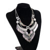 N-7611 Bohemian Gypsy Vintage Jewelry Colorful Artificial Acrylic StoneTassel Round Silver Vintage Statement Necklace
