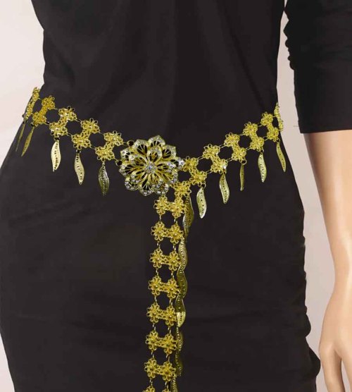 N-7613   Bohemian Gold Metal Flower Waist Belly Chain For Women Dance Belt Body Jewelry