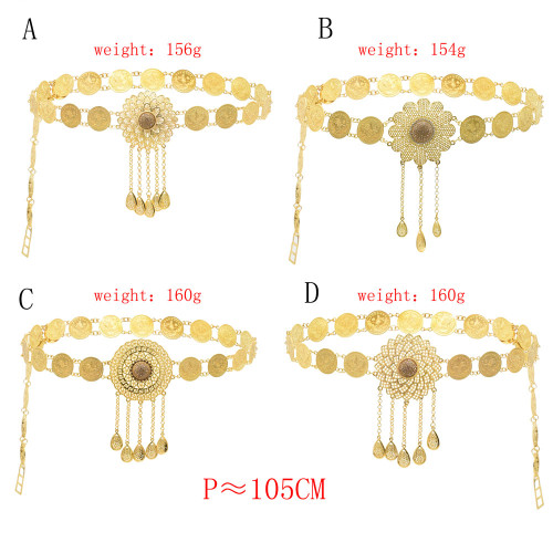 N-7614 Vintage Bohemian Gold Metal Flower Rhinestone Waist Belly Chain For Women Dance Belt Body Jewelry