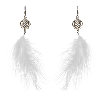 E-6294     New Bohemian Fashion Fluffy Feather Pendants Earring Long Tassel Dangle Earring For Women Girls
