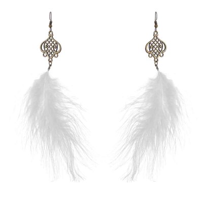 E-6294     New Bohemian Fashion Fluffy Feather Pendants Earring Long Tassel Dangle Earring For Women Girls