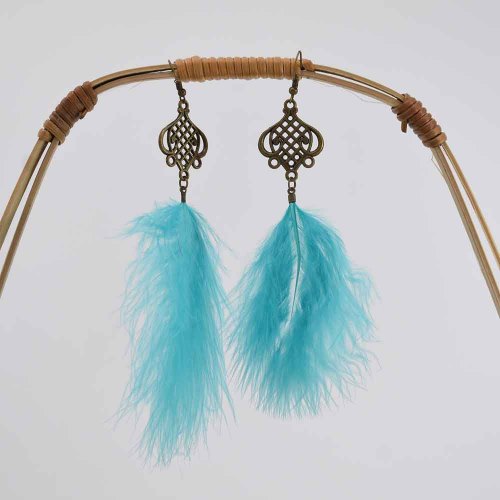 E-6294     New Bohemian Fashion Fluffy Feather Pendants Earring Long Tassel Dangle Earring For Women Girls
