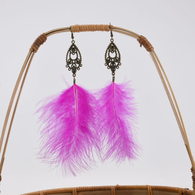 E-6293 Bohemian Feather Long Tassel  Drop Earrings for Women Girl Ethnic Holiday Party Gift Jewelry