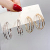 E-6296 Rhinestone Hoop Earrings Korean Style Circles Pierced Earrings Simple Women Earrings