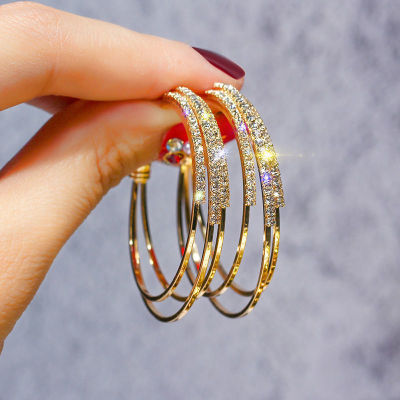 E-6296 Rhinestone Hoop Earrings Korean Style Circles Pierced Earrings Simple Women Earrings