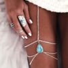 N-7615 Drop Turquoise Gem Thigh Chain Leg Chain Silver Metal Chain Plus Size Leg Choker Body Chain