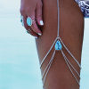 N-7615 Drop Turquoise Gem Thigh Chain Leg Chain Silver Metal Chain Plus Size Leg Choker Body Chain
