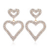 E-6298 Rhinestone Heart Dangle Earrings Korean Style Sparkly Double Heart Pierced Earrings