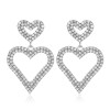 E-6298 Rhinestone Heart Dangle Earrings Korean Style Sparkly Double Heart Pierced Earrings