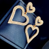 E-6298 Rhinestone Heart Dangle Earrings Korean Style Sparkly Double Heart Pierced Earrings