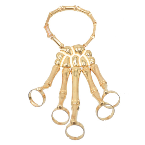 B-1148 Skull Finger Skeleton Hand Bracelet With Ring Metal Hand Bangle Bracelet For Halloween Costume Gift
