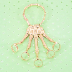 B-1148 Skull Finger Skeleton Hand Bracelet With Ring Metal Hand Bangle Bracelet For Halloween Costume Gift