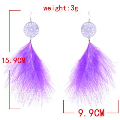 E-6300 8 Colors Bohemian Feather Drop Earrings for Women Handmade Ethnic Holiday Party Jewelry Gift