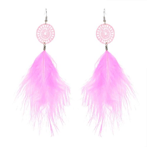 E-6300 8 Colors Bohemian Feather Drop Earrings for Women Handmade Ethnic Holiday Party Jewelry Gift