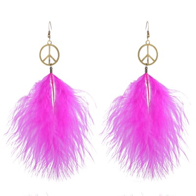 E-6304 5 Colors Bohemian Fashion Earrings Long  Feather Fluffy Dangle Earrings For Women Girls