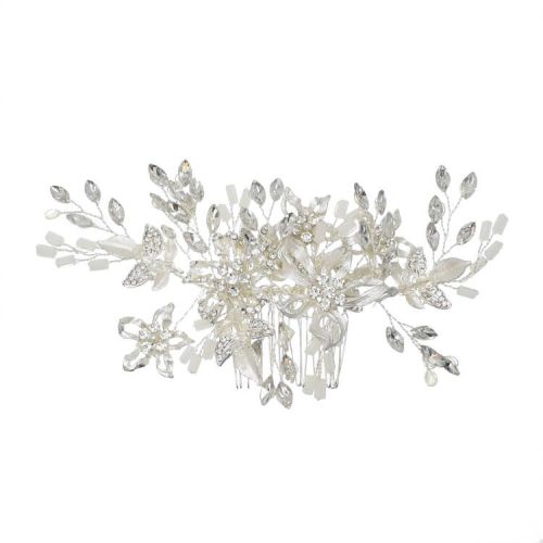 F-0792  Fashion crystal flower white beaded hair comb Jewelry
