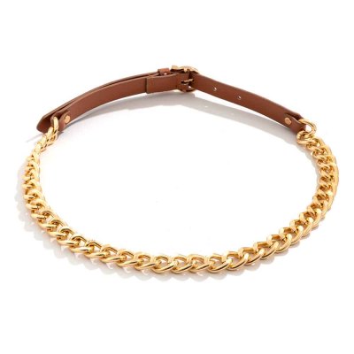 N-7619 Punk Hip-Hop Adjustable Jeans Brown PU Leather Belt Metal Belly Waist Chains Body Jewelry