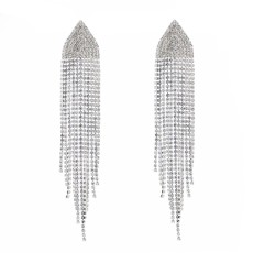 E-6307 Sparkly Rhinestone Chandelier Drop Statement Earrings Long Tassel Bridal Wedding Earrings For Women Jewelry