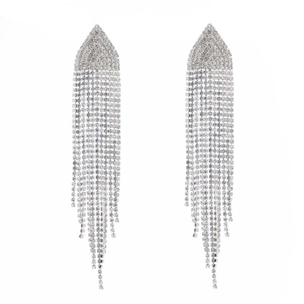 E-6307 Sparkly Rhinestone Chandelier Drop Statement Earrings Long Tassel Bridal Wedding Earrings For Women Jewelry