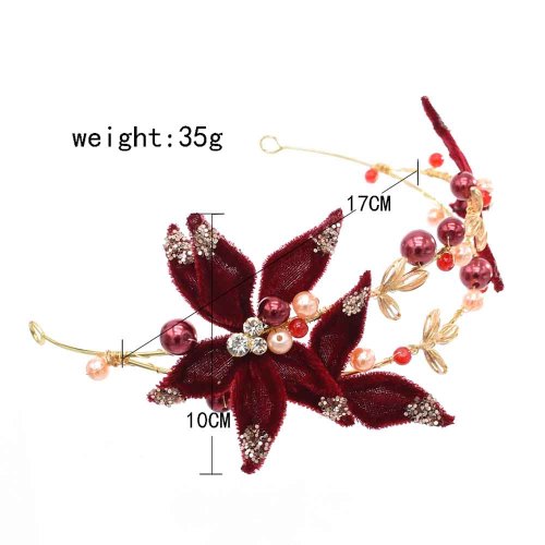 F-0923 Luxury Red Velvet Flower Pearl Crystal Crowns & Earrings Sets for Bridal Tiaras Wedding Engagement Jewelry Sets