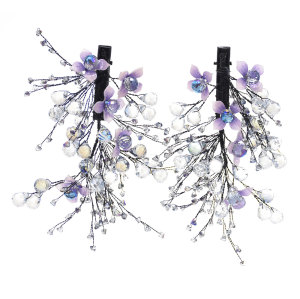 F-0924 Fashion Luxury Purple Flower Crystal Hairpin & Earrings Sets For Bridal Tiaras Wedding Engagement Jewelry Sets