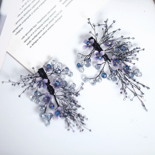 F-0924 Fashion Luxury Purple Flower Crystal Hairpin & Earrings Sets For Bridal Tiaras Wedding Engagement Jewelry Sets