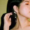 E-6311 Pair of Pearl rhinestone moon dangle ear cuff gold plated ear wraps