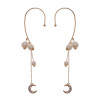 E-6311 Pair of Pearl rhinestone moon dangle ear cuff gold plated ear wraps